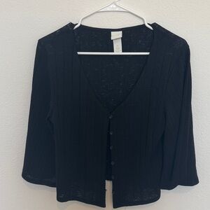 H&M Black Ribbed Button-Up Blouse